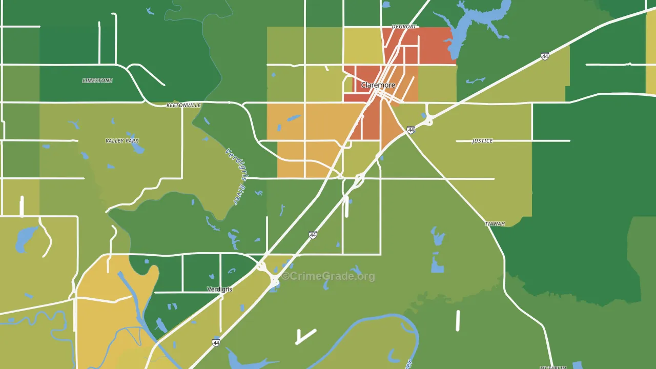 Verdigris, OK Map of Theft Rates