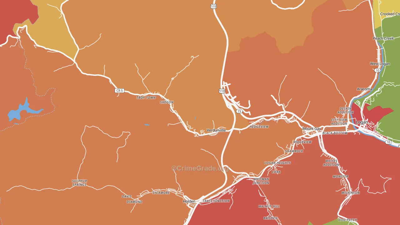 Verdunville, WV Map of Theft Rates