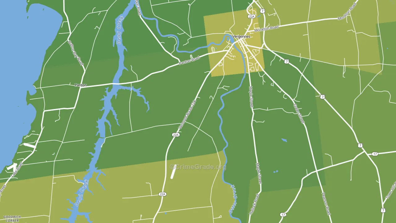 Vergennes, VT Map of Theft Rates