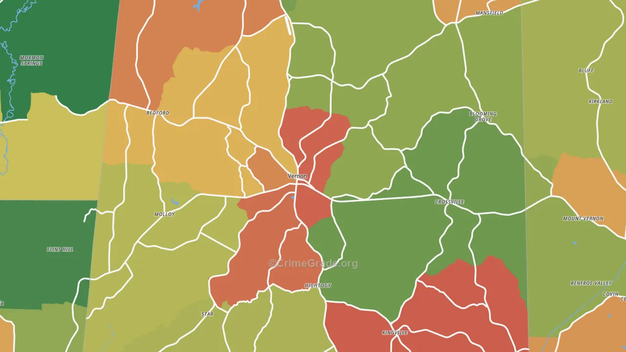 Vernon, AL Map of Theft Rates