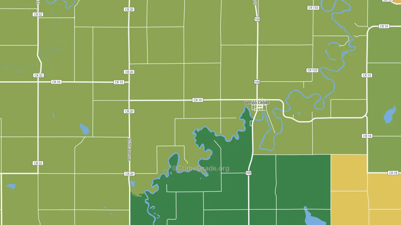 Vernon Center, MN Map of Theft Rates