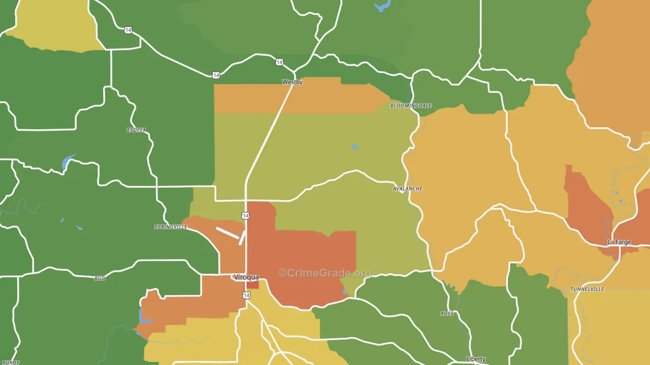 Vernon County, WI Map of Theft Rates