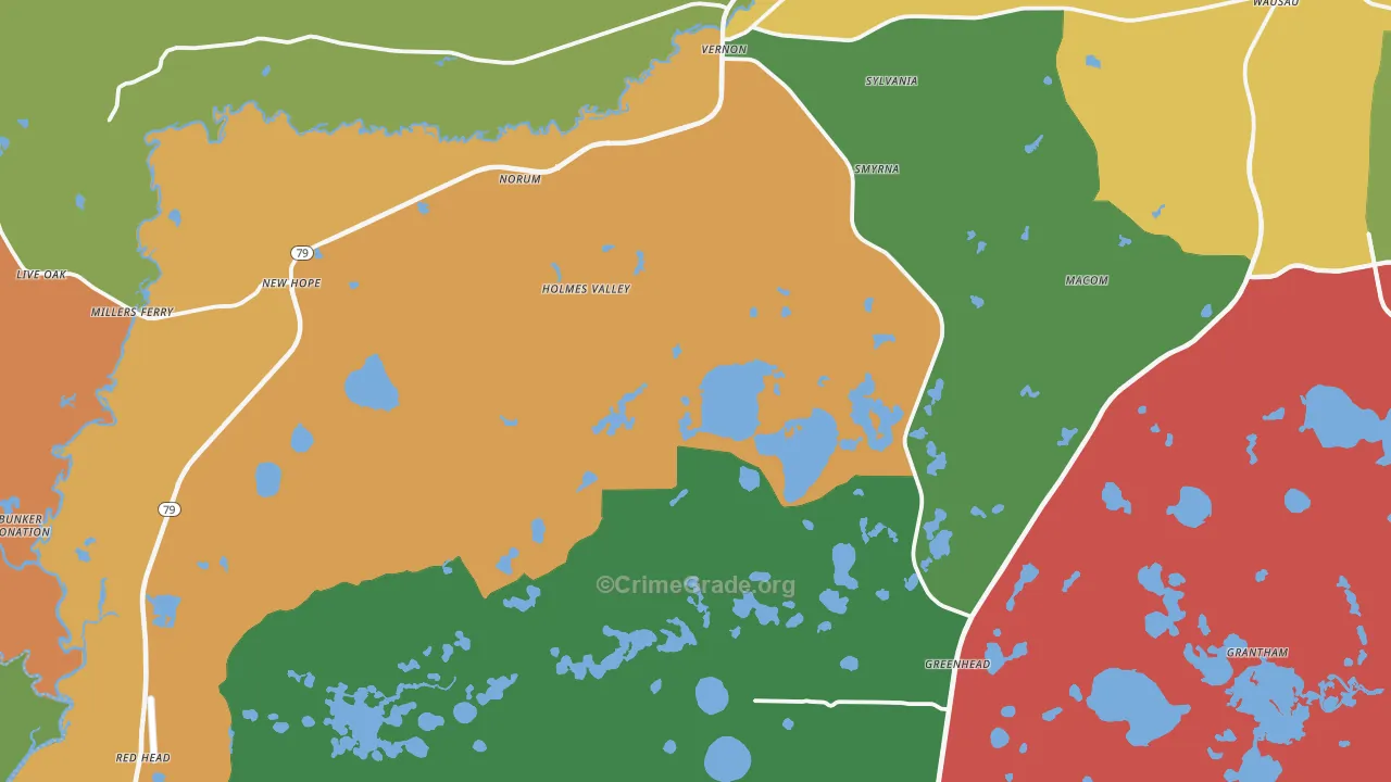 Vernon, FL Map of Theft Rates
