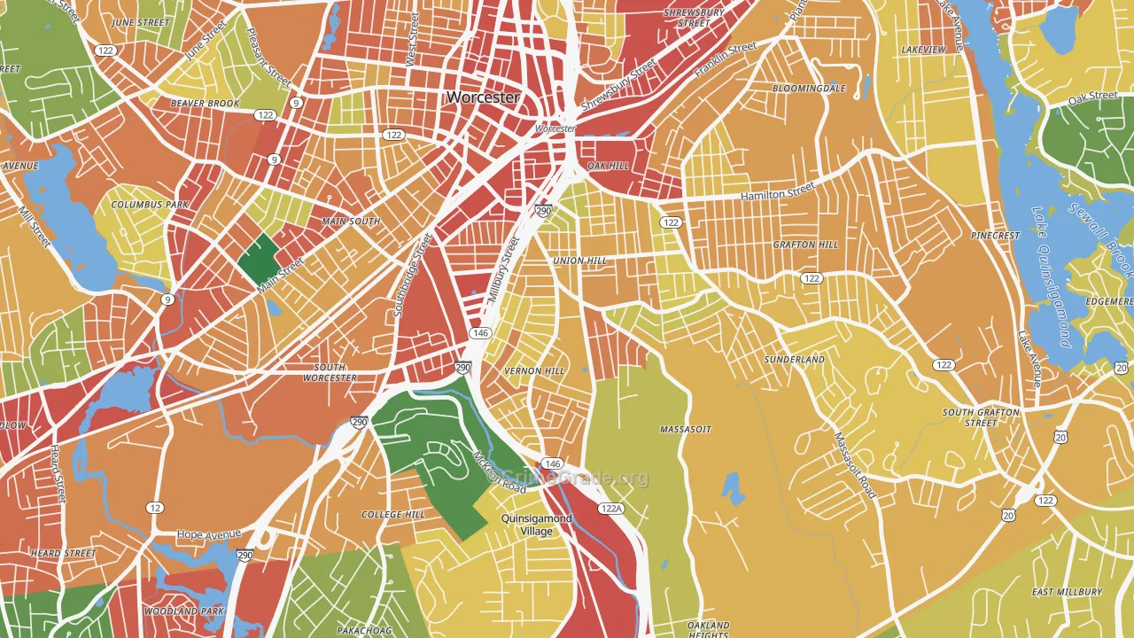 Vernon Hill, Worcester, MA Map of Theft Rates