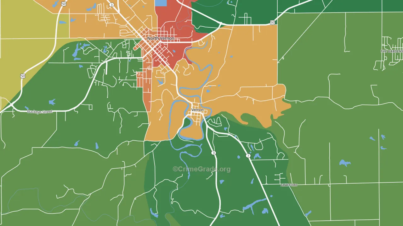 Vernon, IN Map of Theft Rates