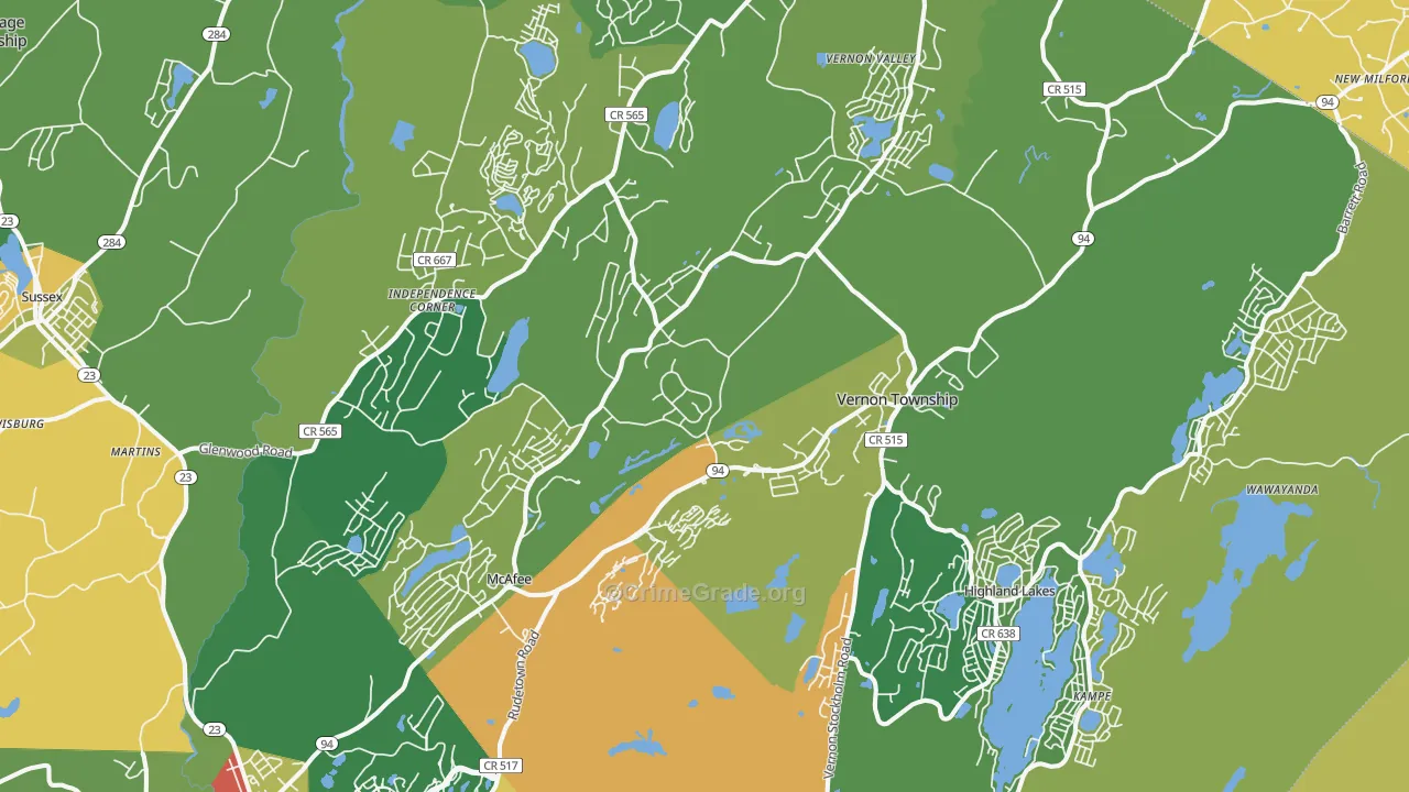 Vernon, NJ Map of Theft Rates