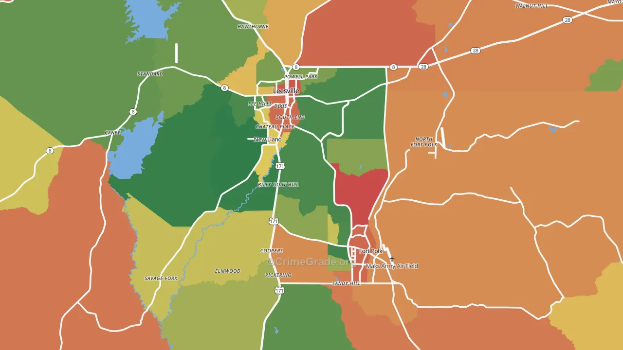 Vernon Parish, LA Map of Theft Rates