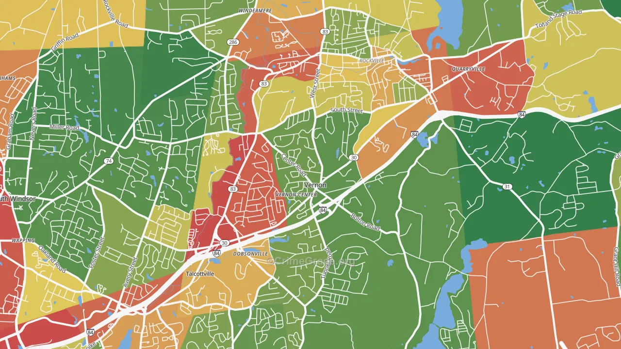 Vernon-Rockville, CT Map of Theft Rates