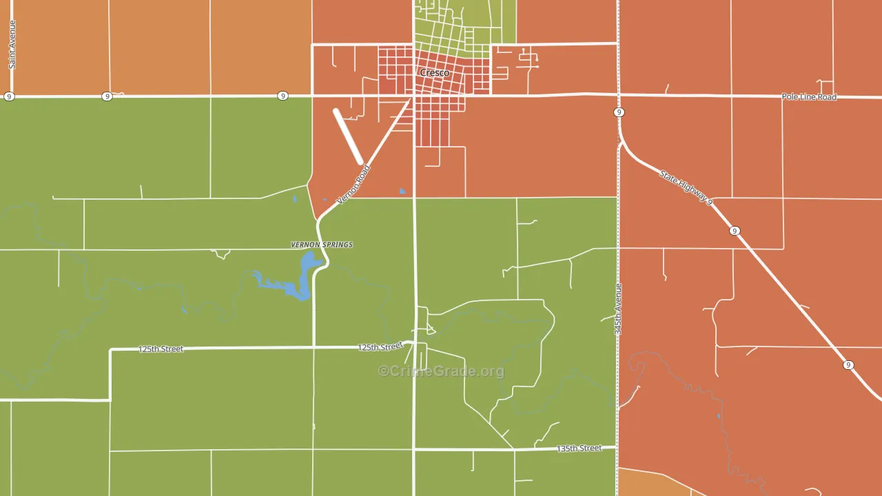 Vernon Springs, IA Map of Theft Rates