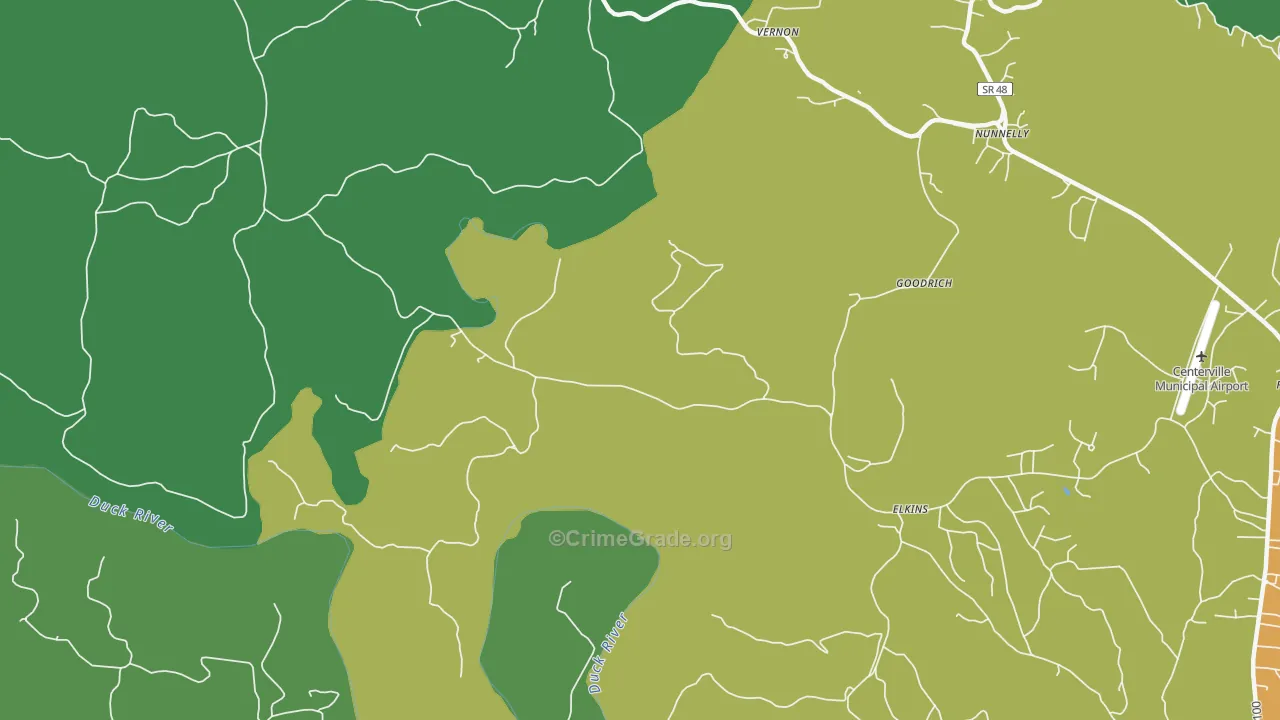 Vernon, TN Map of Theft Rates