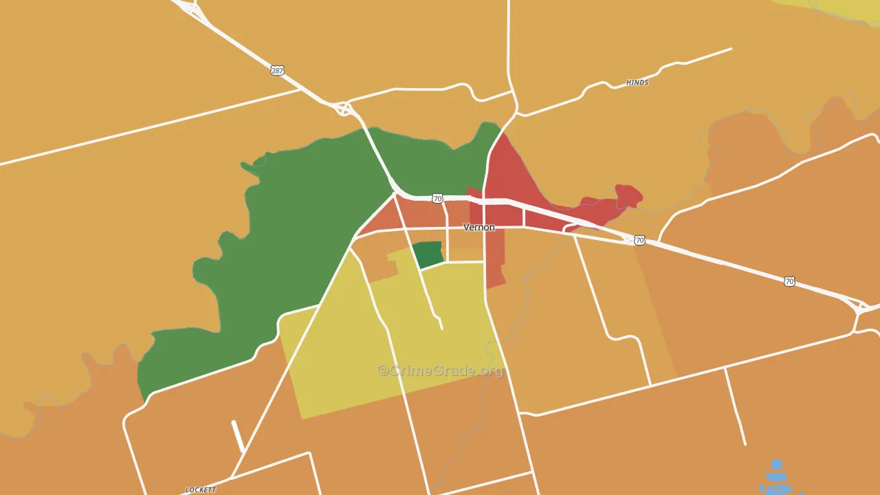 Vernon, TX Map of Theft Rates