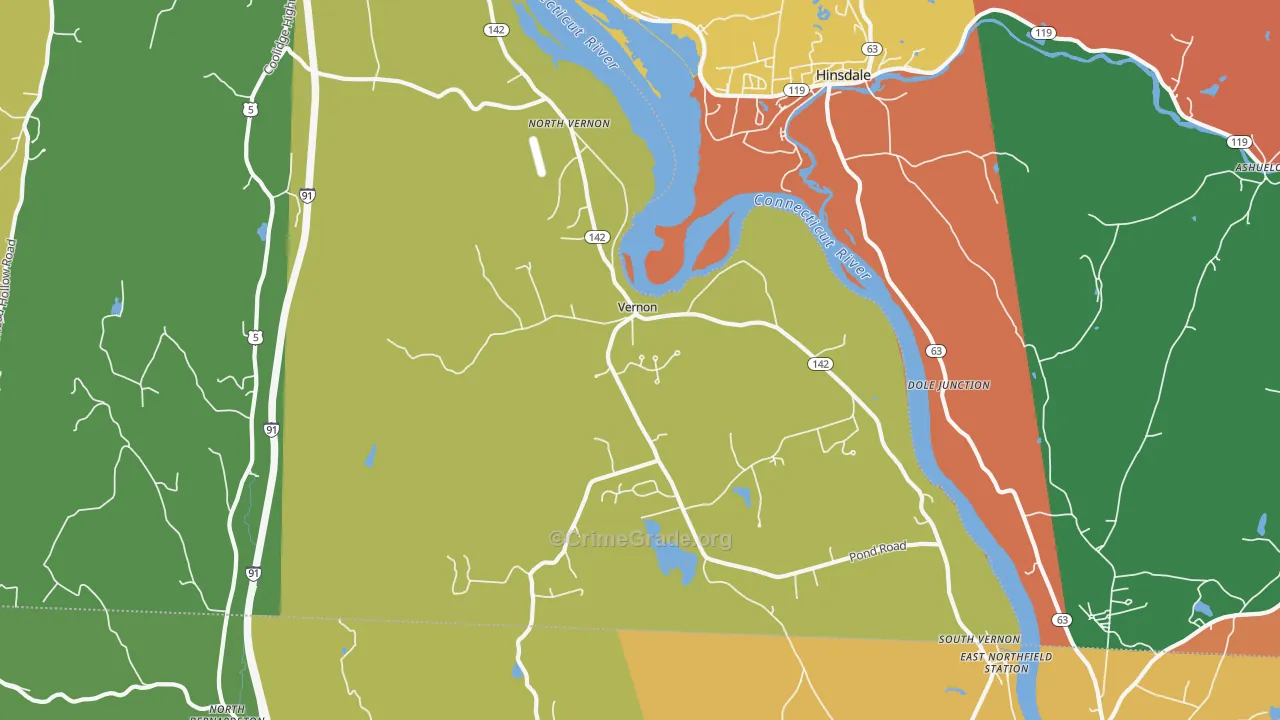 Vernon, VT Map of Theft Rates