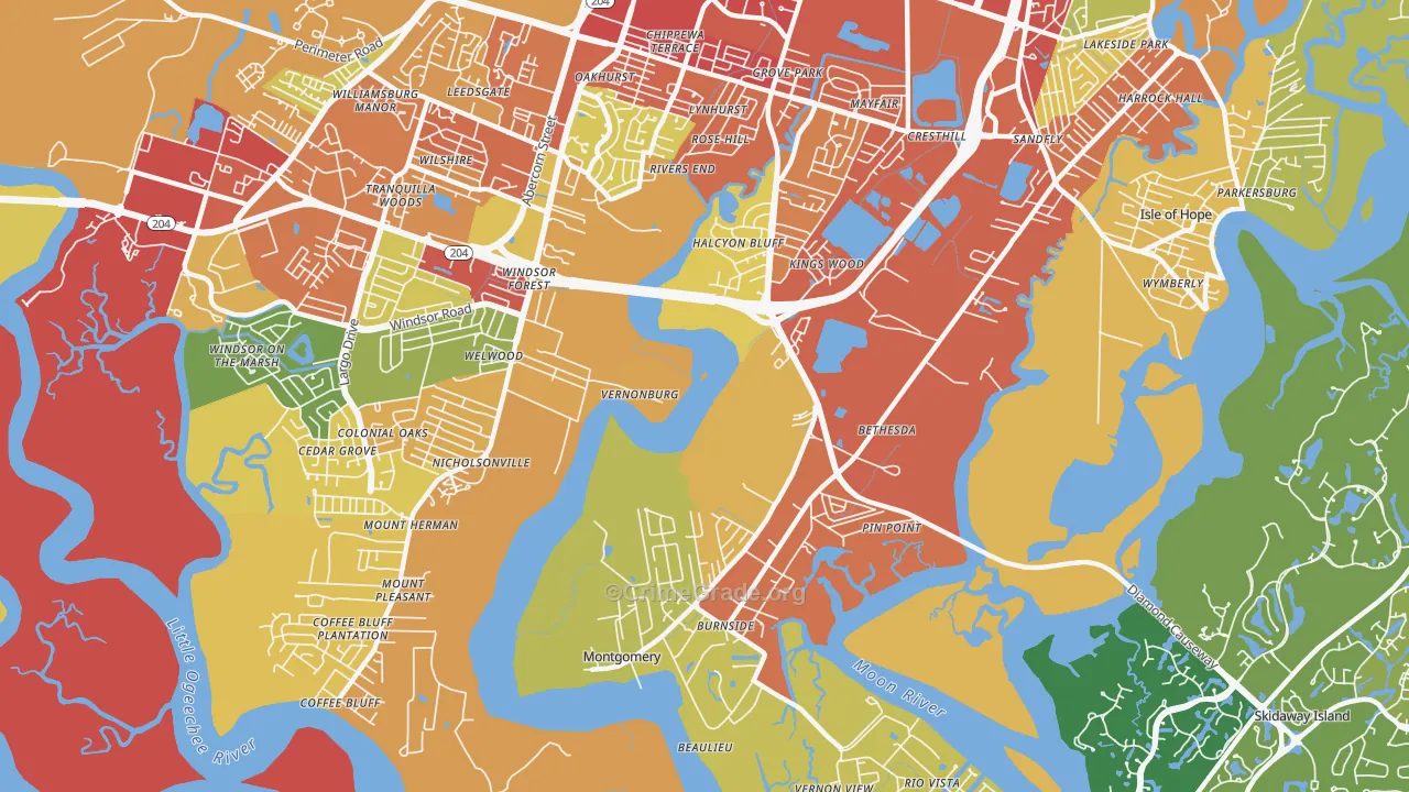 Vernonburg, GA Map of Theft Rates