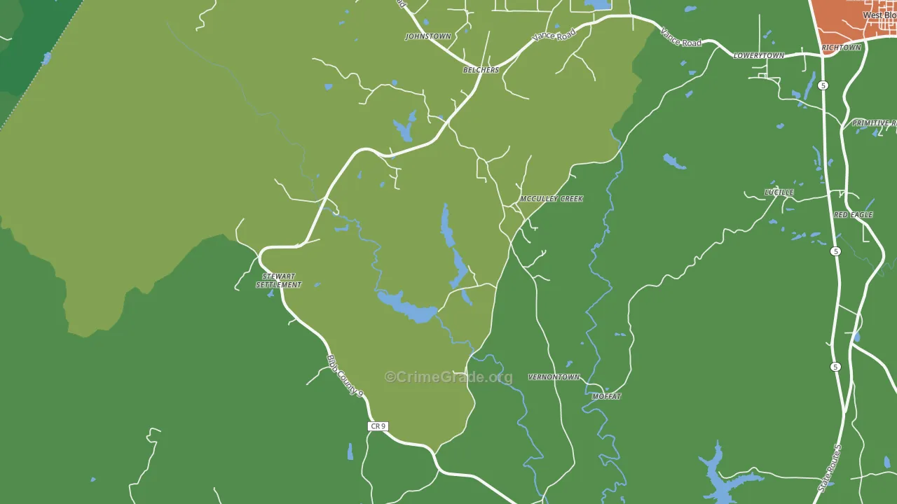 Vernontown, AL Map of Theft Rates