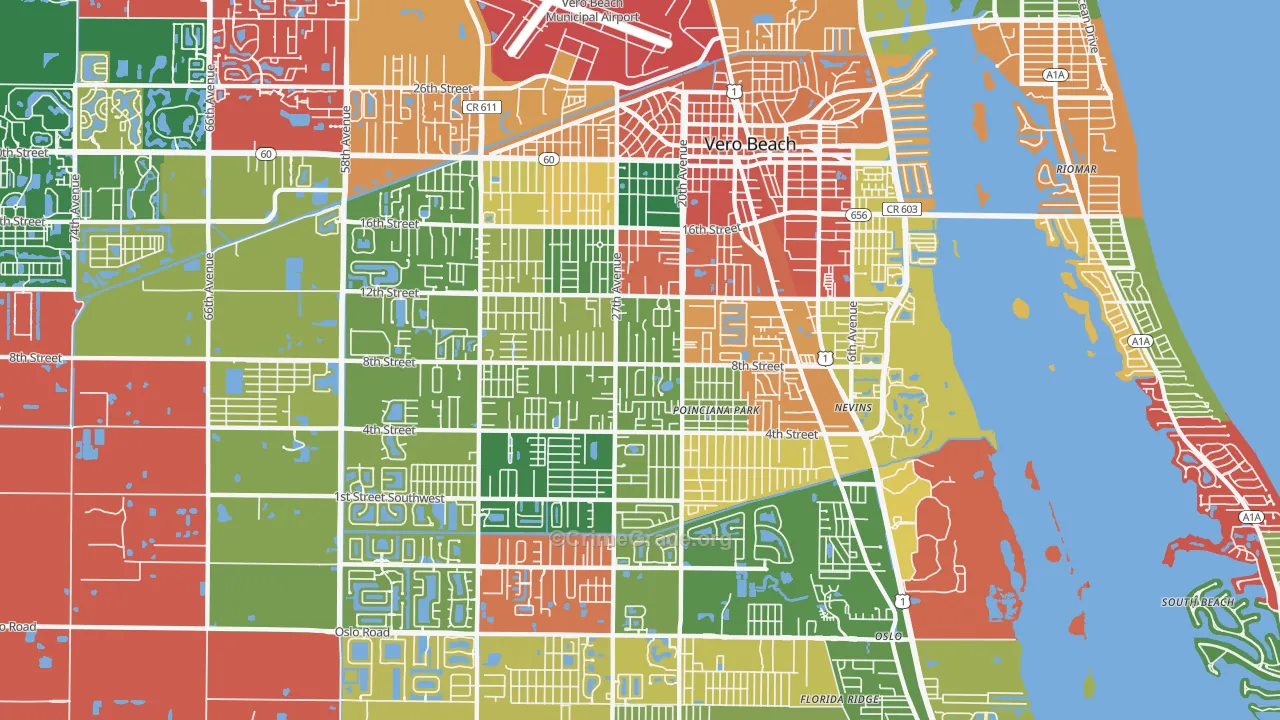 Vero Beach South, FL Map of Theft Rates