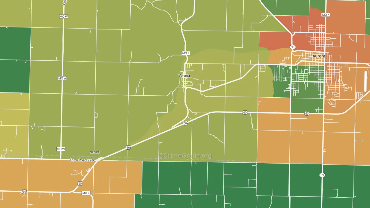 Verona, MO Map of Theft Rates