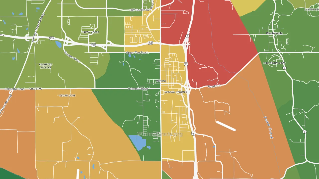 Verona, MS Map of Theft Rates
