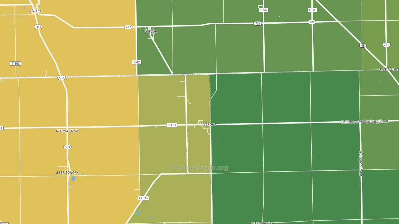 Verona, OH Map of Theft Rates