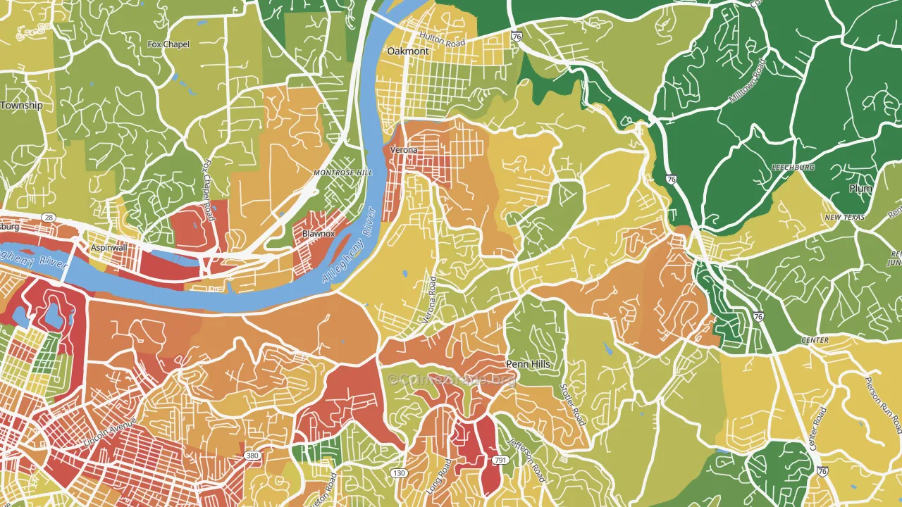 Verona, PA Map of Theft Rates