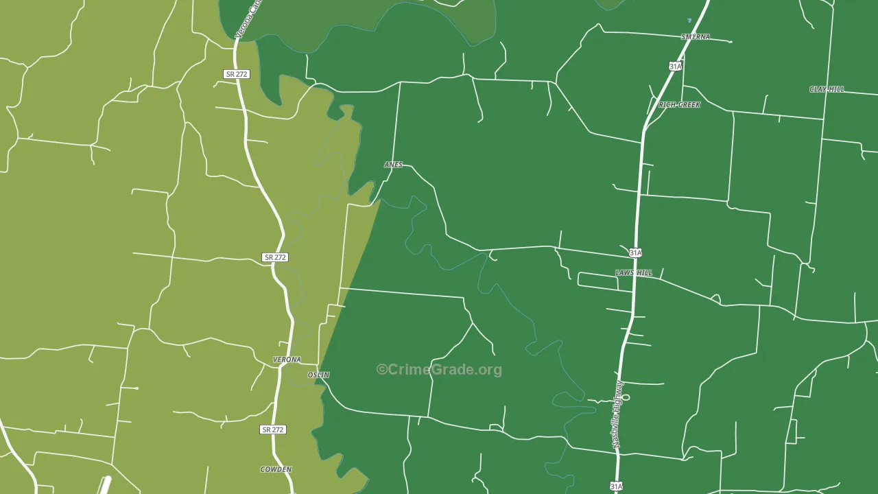 Verona, TN Map of Theft Rates