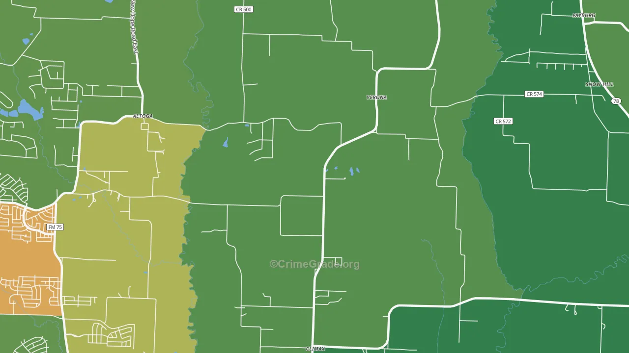 Verona, TX Map of Theft Rates