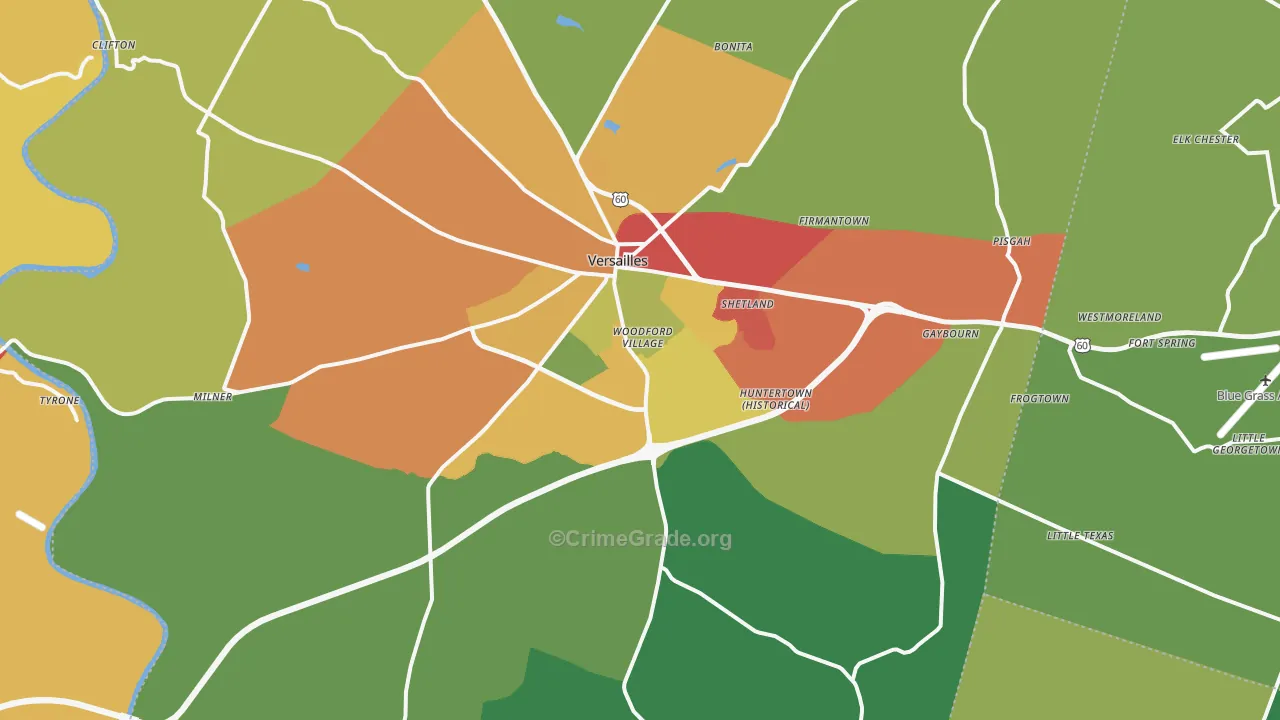 Versailles, KY Map of Theft Rates