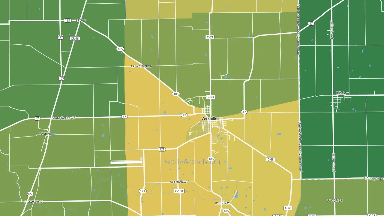 Versailles, OH Map of Theft Rates
