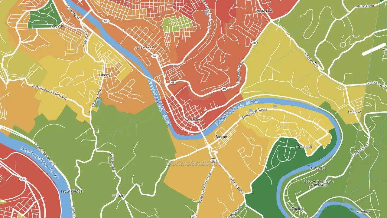 Versailles, PA Map of Theft Rates