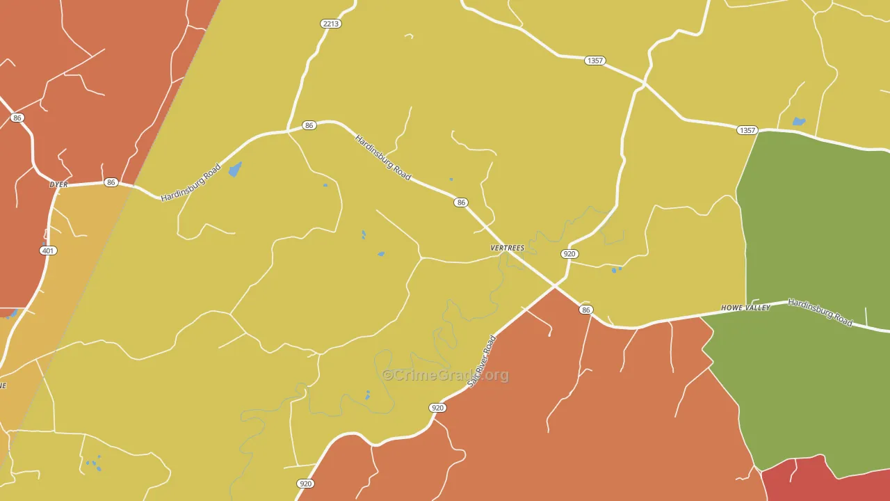 Vertrees, KY Map of Theft Rates