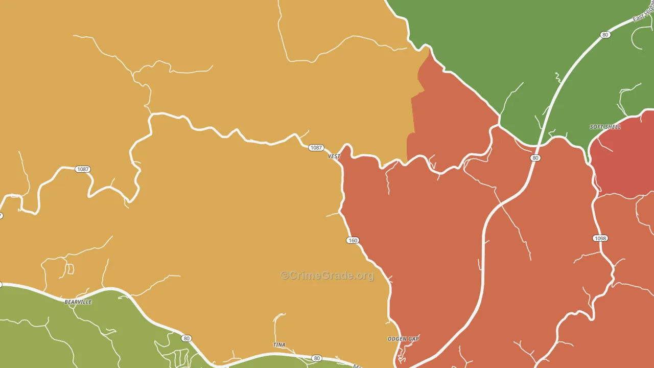 Vest, KY Map of Theft Rates