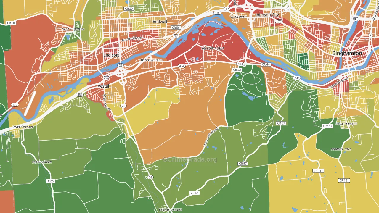 Vestal, NY Map of Theft Rates