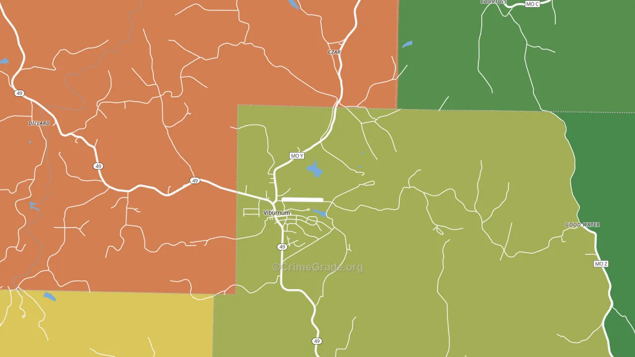 Viburnum, MO Map of Theft Rates