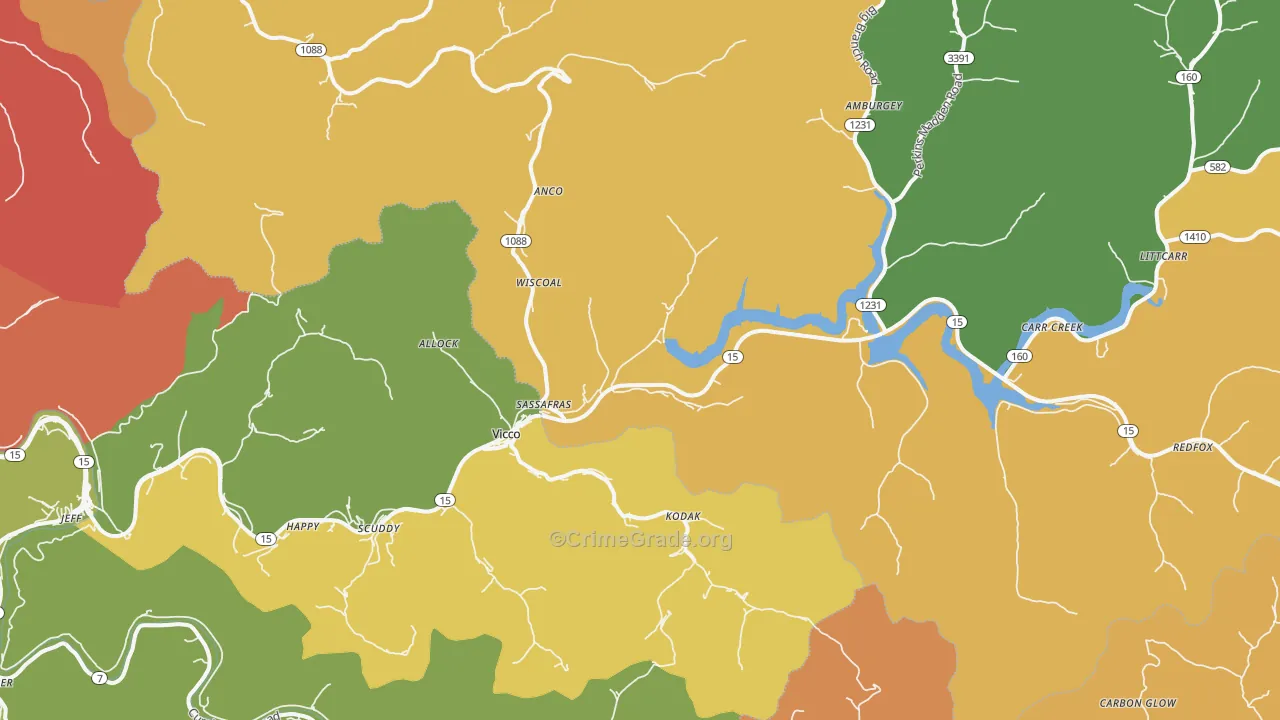 Vicco, KY Map of Theft Rates