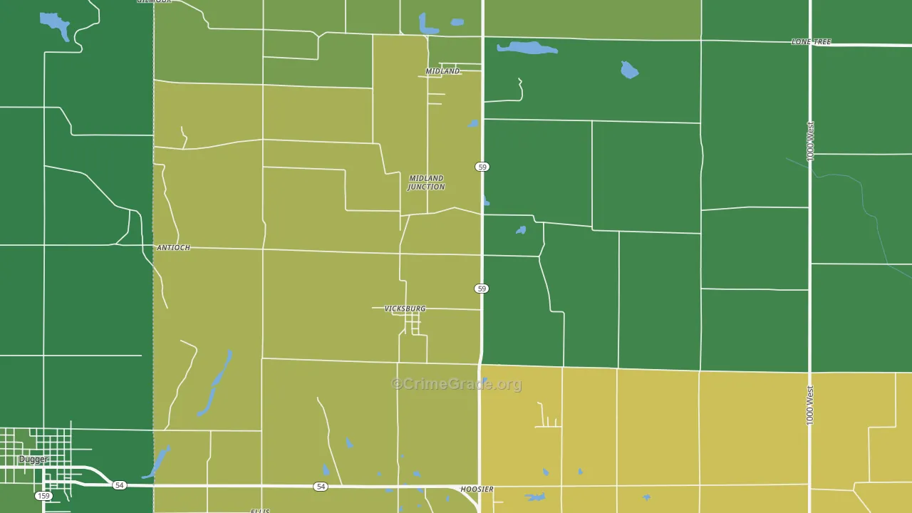 Vicksburg, IN Map of Theft Rates