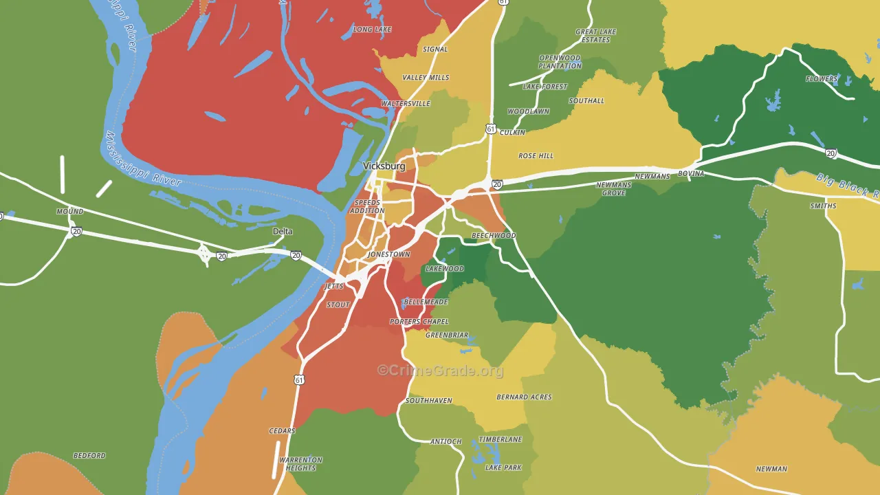Vicksburg, MS Map of Theft Rates
