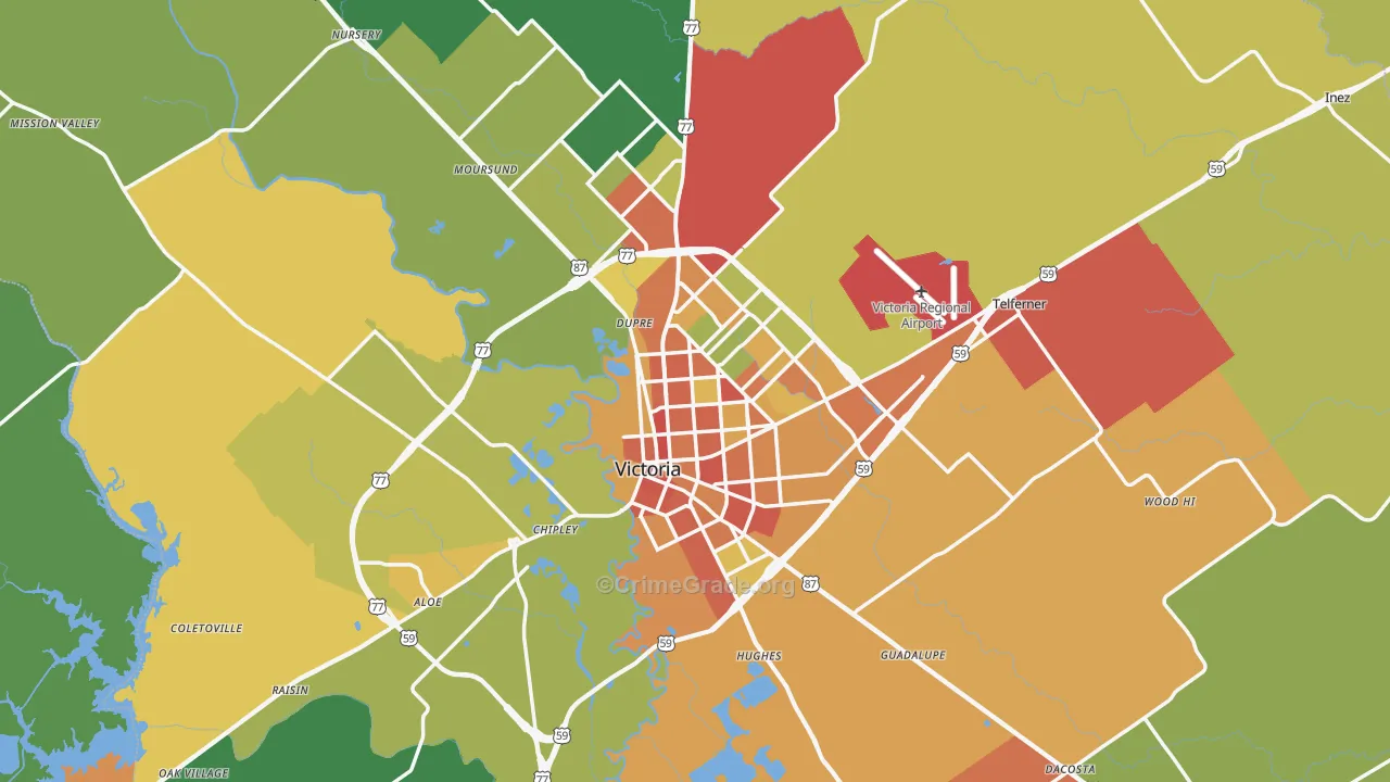 Victoria County, TX Map of Theft Rates