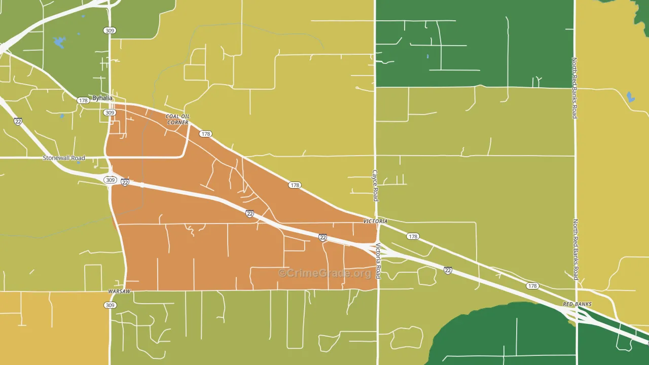 Victoria, MS Map of Theft Rates