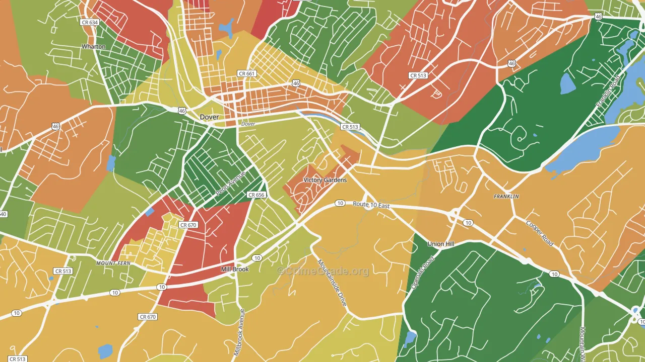Victory Gardens, NJ Map of Theft Rates