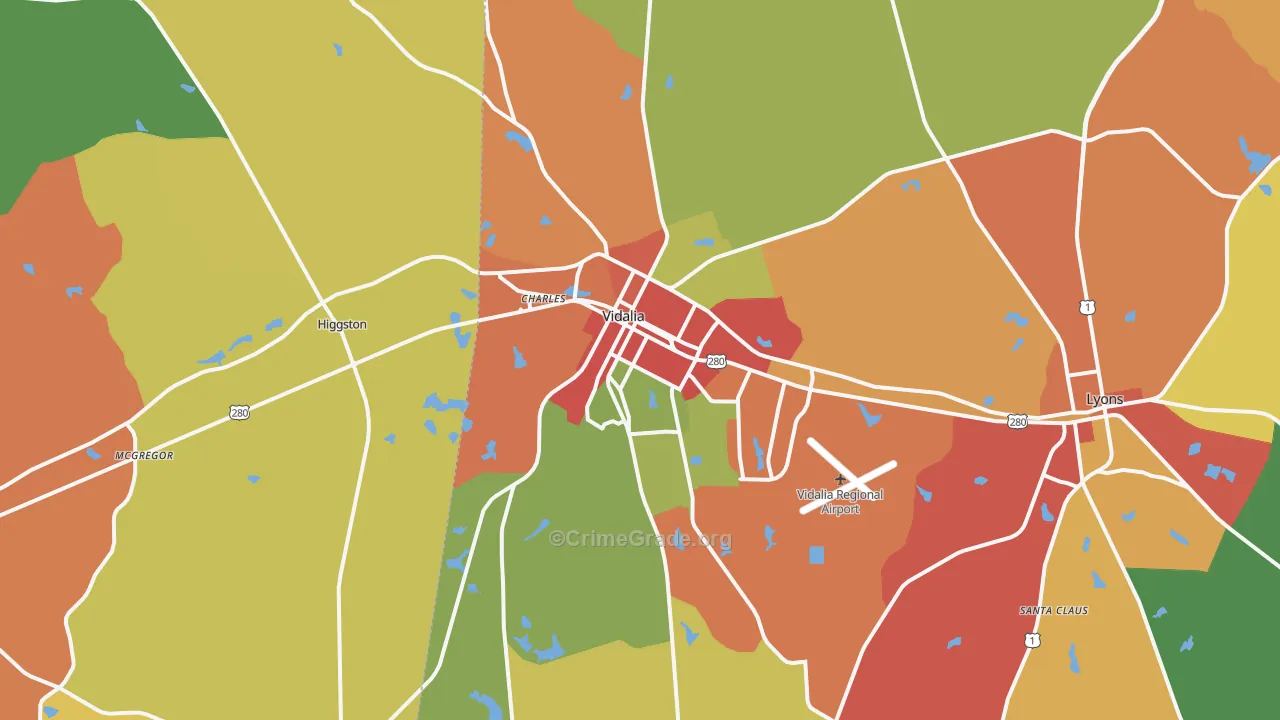 Vidalia, GA Map of Theft Rates