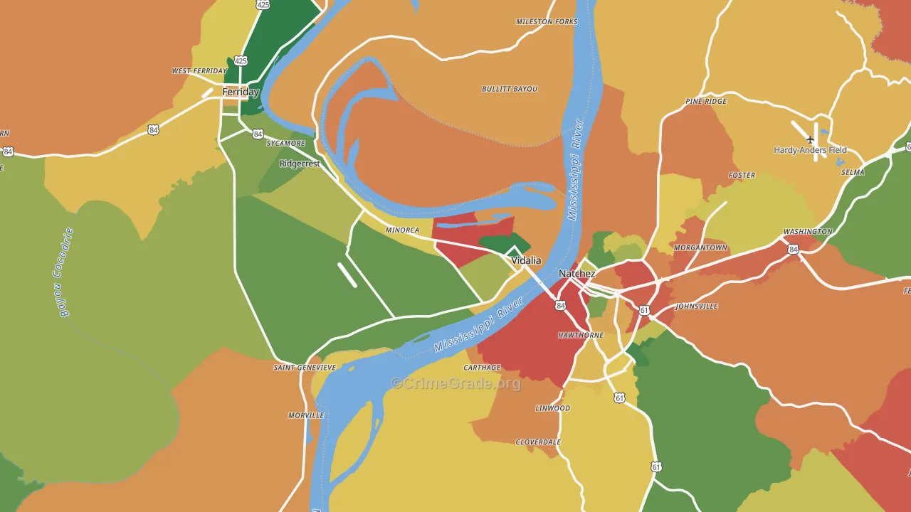 Vidalia, LA Map of Theft Rates