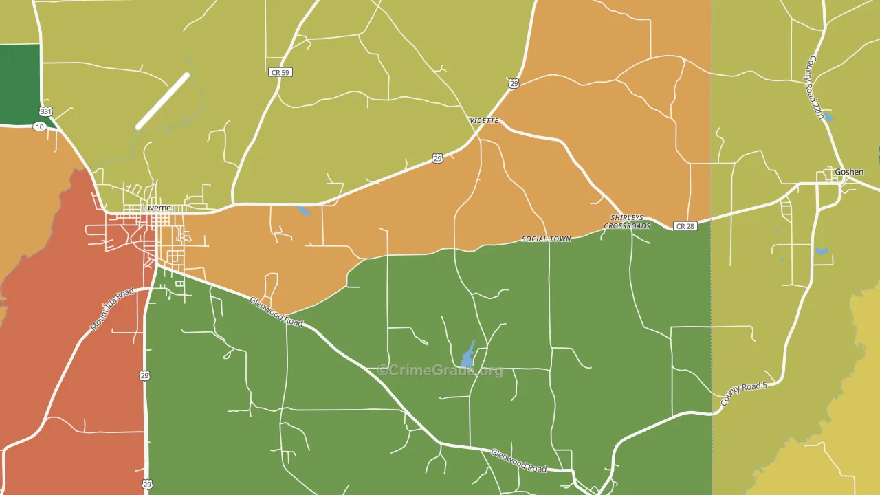 Vidette, AL Map of Theft Rates