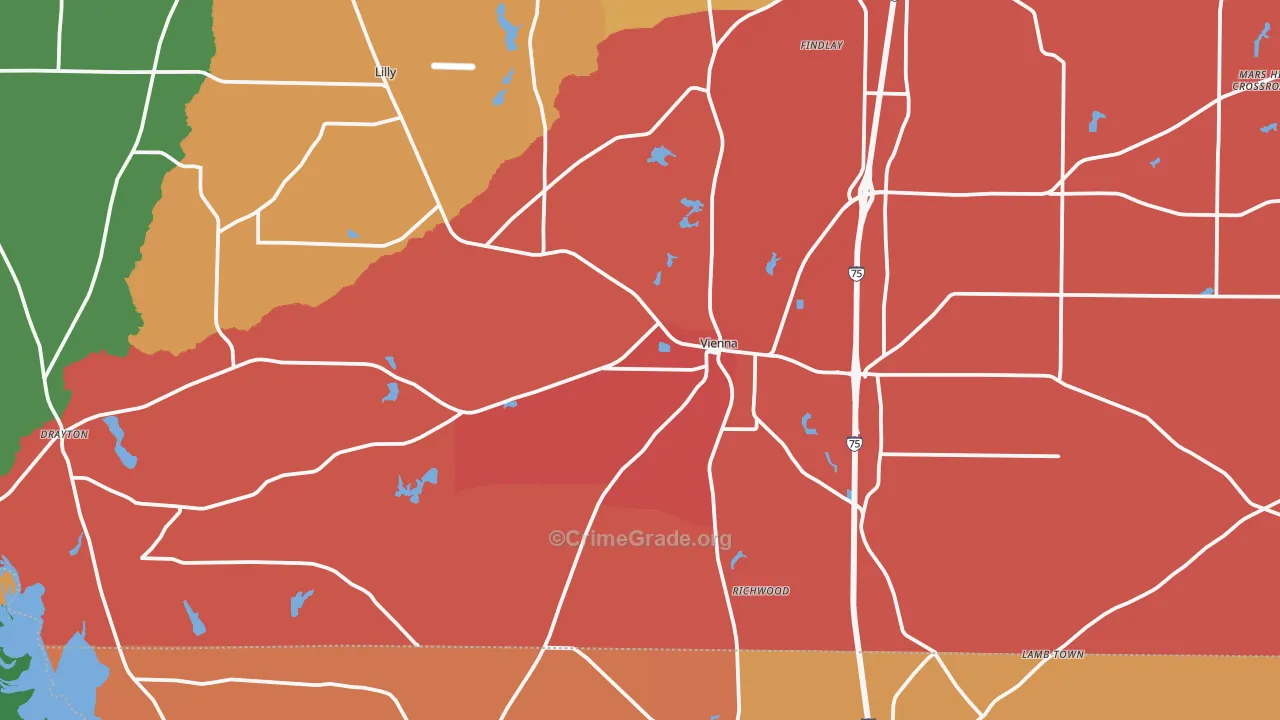 Vienna, GA Map of Theft Rates