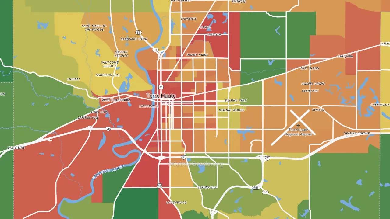 Vigo County, IN Map of Theft Rates