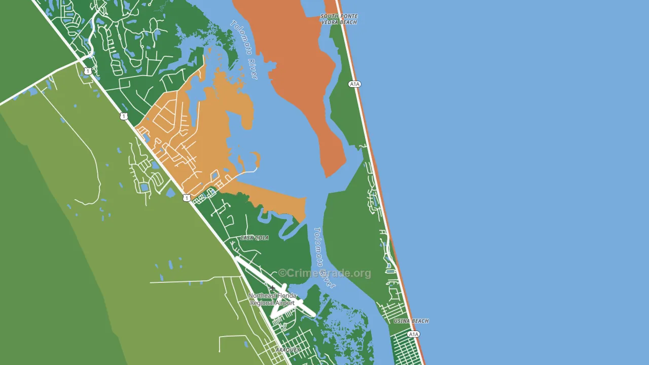 Vilano Beach, FL Map of Theft Rates