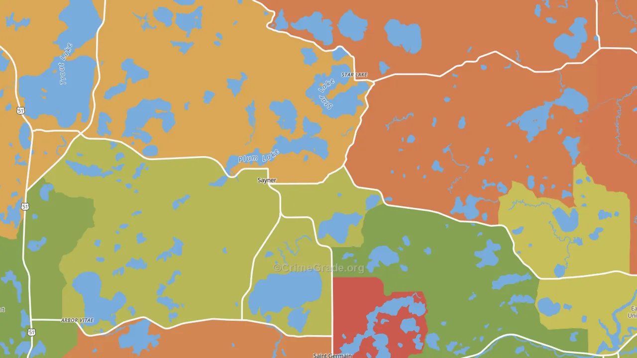 Vilas County, WI Map of Theft Rates