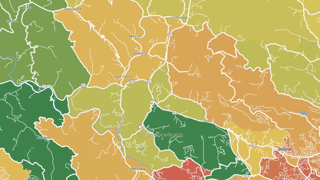 Vilas, NC Map of Theft Rates