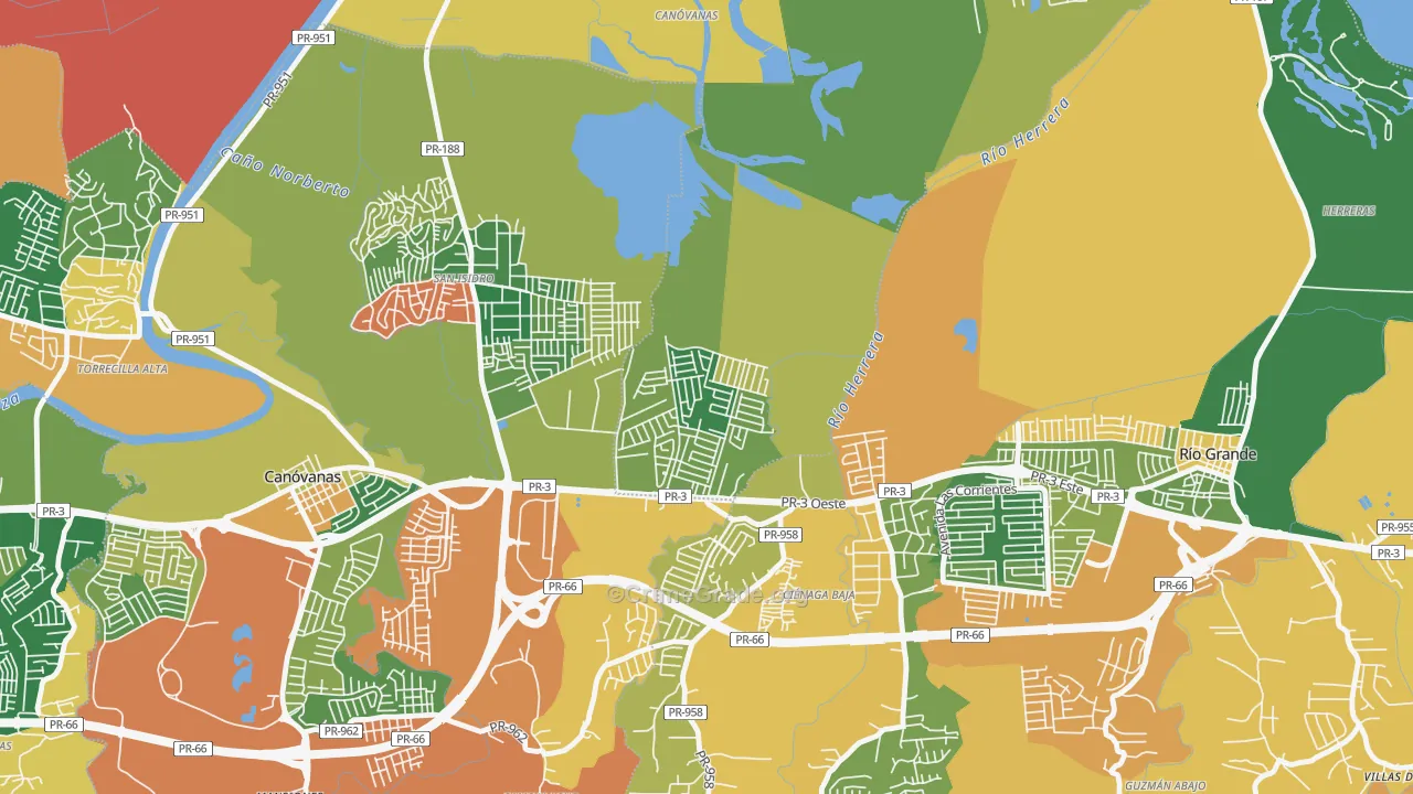 Villa de Loiza, Rio Grande, PR Map of Theft Rates