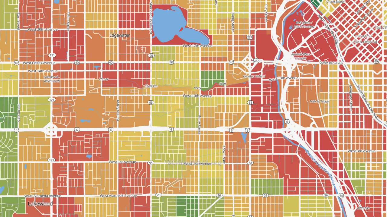 Villa Park, Denver, CO Map of Theft Rates