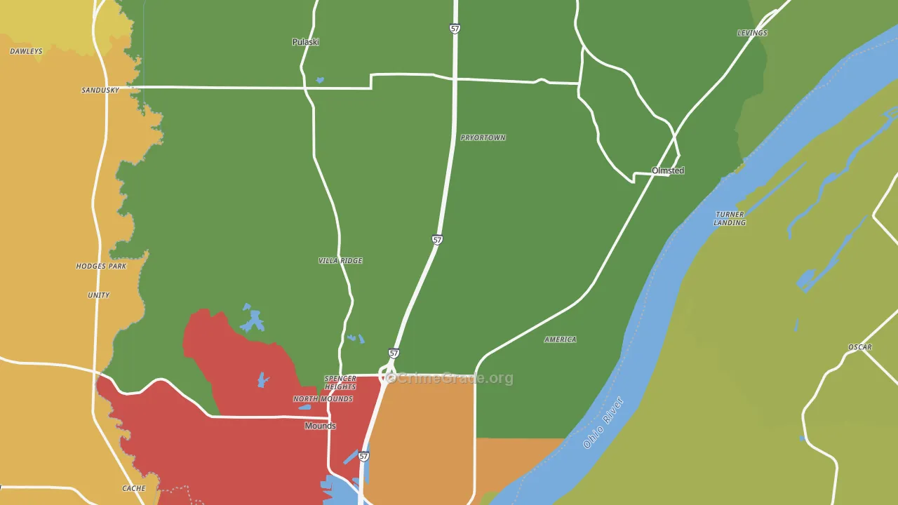Villa Ridge, IL Map of Theft Rates