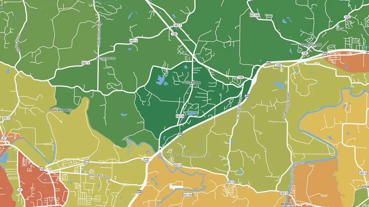 Villa Ridge, MO Map of Theft Rates
